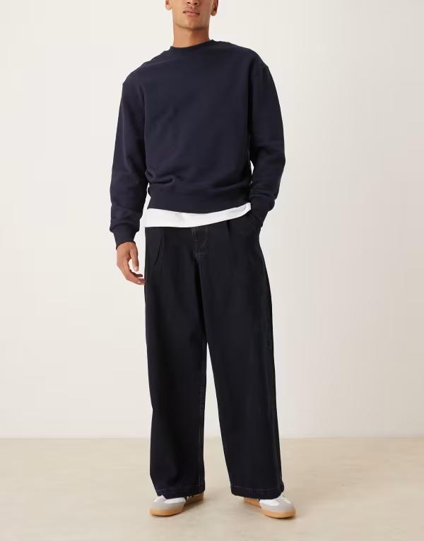 エイソス メンズ ボトムス デニムパンツ プリーツ ジーンズ ASOS DESIGN super baggy pleated jeans in dark indigo INDIGO インディゴ