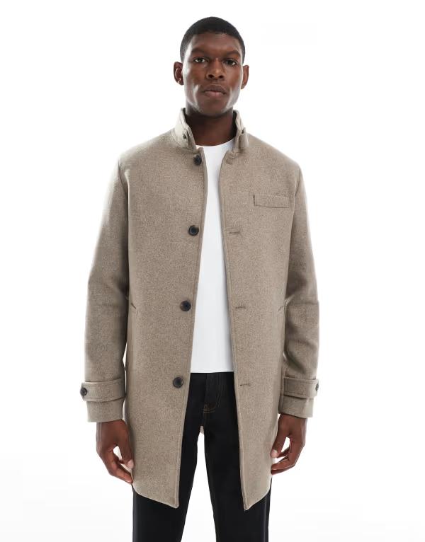 万力 アンド ジョーンズ メンズ アウター 厚地の外套 照明ランプのど首 羊毛 Jack \u0026 Jones wool blend funnel neck coat Greige ベージュ
