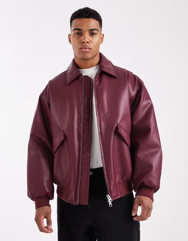 エイソス メンズ アウター ジャケット・ブルゾン ジャケット ASOS DESIGN oversized bomber jacket Burgundy バーガンディ