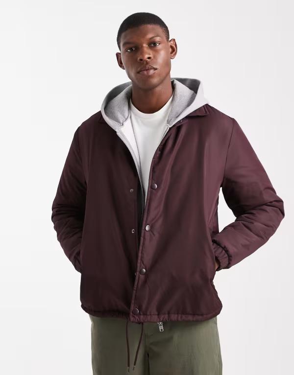 ブレーブソウル メンズ アウター コート ボタンダウン ダウン ジャケット Brave Soul padded button down short jacket Burgundy バーガンディ｜ReVida 店