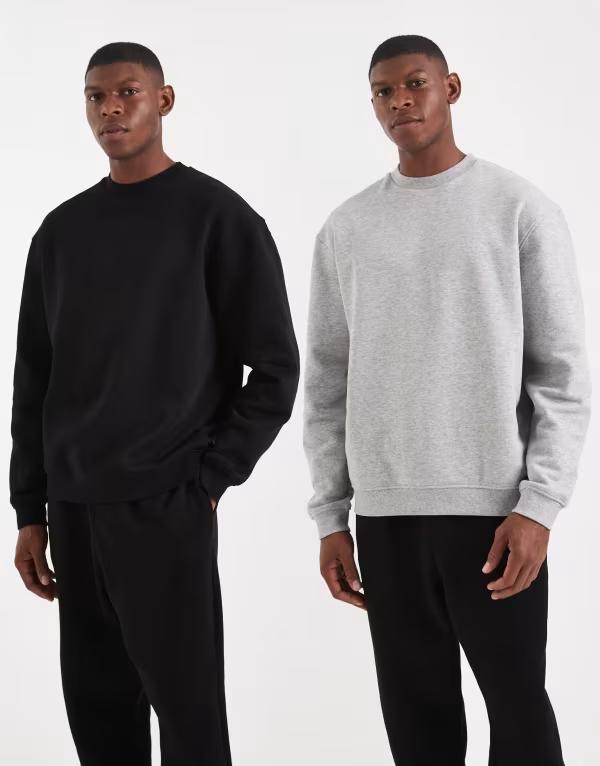 エイソス メンズ アウター パーカー・スウェット リラックスフィット スウェット シャツ ASOS DESIGN essentials relaxed fit 2 pack sweatshirt and heather Black/gray marl ブラック