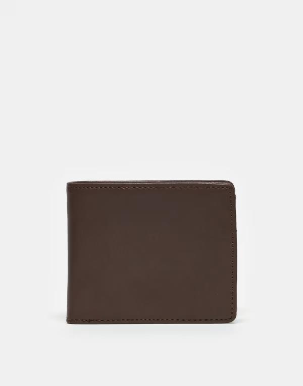 エイソス メンズ 付属品 紙入れ なめし革 ASOS DESIGN leather wallet BROWN 赤銅色