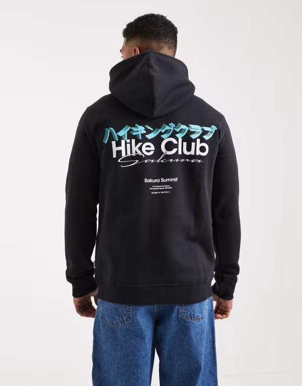 オンリーアンドサンズ メンズ アウター パーカー・スウェット プリント パーカー ONLY & SONS hoodie with hike club back print Jet Black HIKE CLUB ブラック