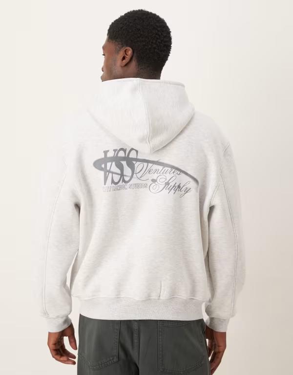 エイソス メンズ アウター パーカー・スウェット プリント パーカー ASOS DESIGN oversized hoodie with text back print heather Gray Heather グレー