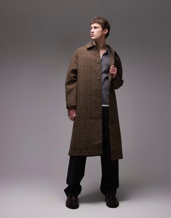 トップマン メンズ アウター コート ウール Topman wool plaid car coat Check チェック