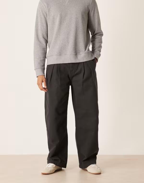エイソス メンズ ボトムス カジュアルパンツ パンツ ASOS DESIGN barrel pants with pleats Black ブラック 14,896円