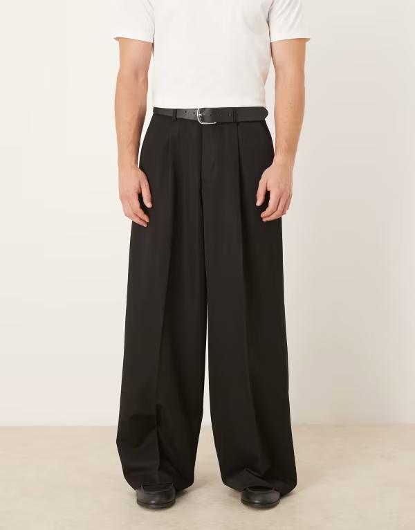 エイソス メンズ ボトムス カジュアルパンツ パンツ ASOS DESIGN smart extreme wide pants Black ブラック