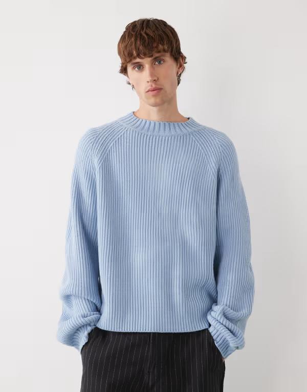 コルージョン メンズ アウター パーカー・スウェット セーター ニット COLLUSION boxy knit sweater MID BLUE ブルー