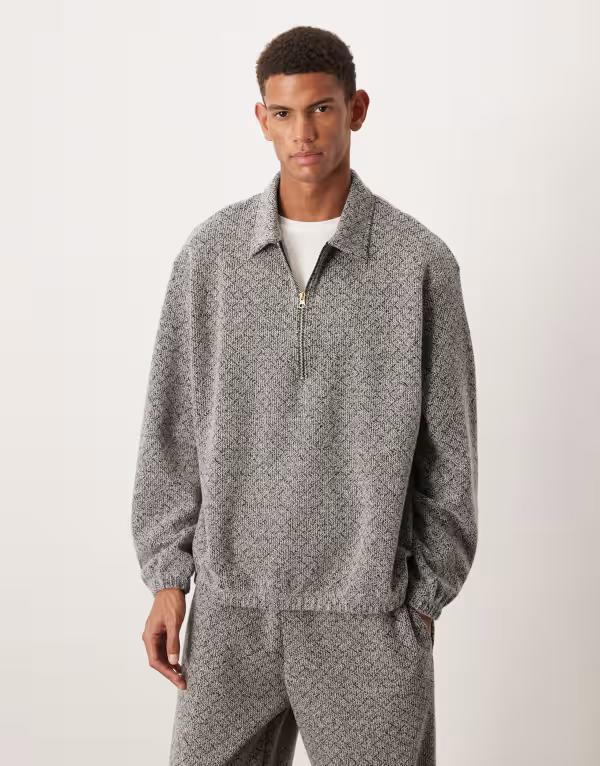 エイソス メンズ アウター パーカー・スウェット ハーフジップ スウェット シャツ ASOS DESIGN relaxed dropped shoulders quarter zip sweatshirt - part of a set BROWN ブラウン