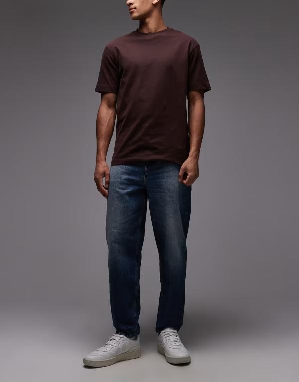 エイソス メンズ ボトムス ジーンズズボン下 デニム ASOS DESIGN relaxed tapered jeans インチ indigo Washed Dark Blue 青色 メンズファッション-ズボン・パンツ