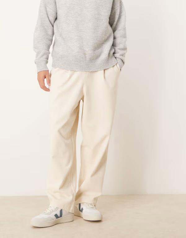エイソス メンズ ボトムス 心地よいズボン下 テーパードフィット ズボン下 ASOS DESIGN relaxed tapered fit pull on pants インチ stone STONE 石ころ