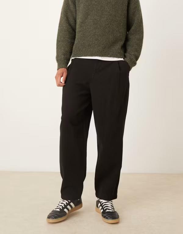エイソス メンズ ボトムス カジュアルパンツ パンツ ASOS DESIGN relaxed tapered twill pants Jet Black ブラック