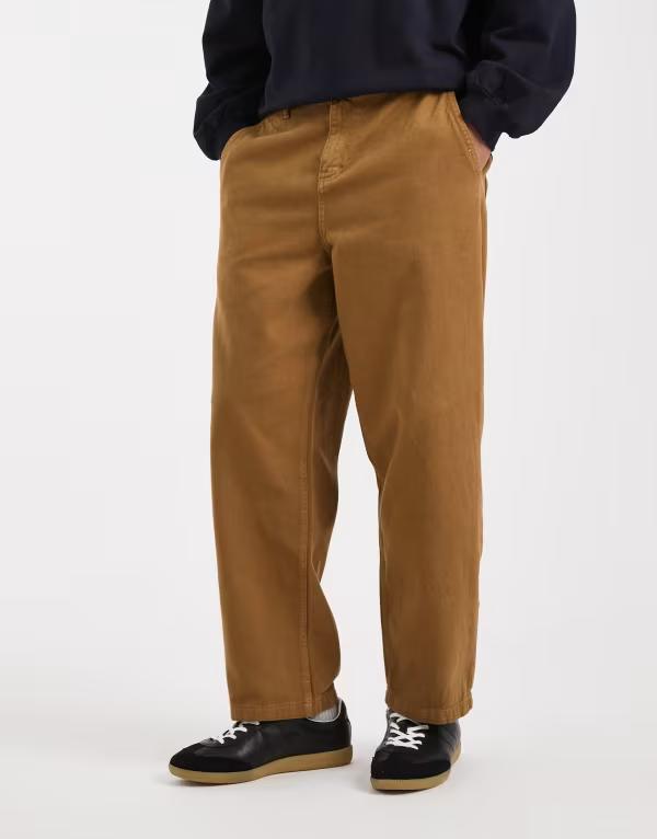 エイソス メンズ ボトムス 心地よいズボン下 ズボン下 ASOS DESIGN relaxed tapered pants インチ tan TAN タン