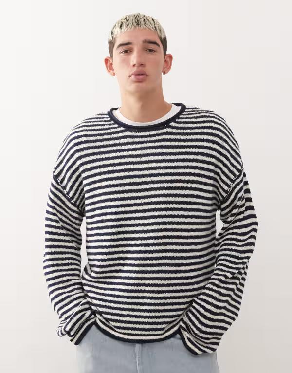 コルージョン メンズ アウター ニット・セーター セーター ニット COLLUSION slouchy oversized fine knit sweater in stripes STRIPE ストライプ