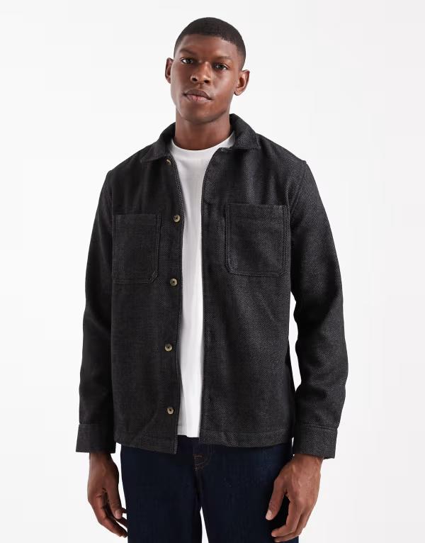 エイソス メンズ トップス プルオーバー 羊毛 ASOS DESIGN wool look overshirt インチ charcoal CHARCOAL 濃灰色