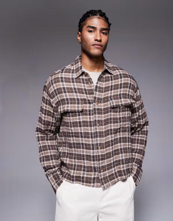 エイソス メンズ トップス シャツ ASOS DESIGN boxy oversized shirt BEIGE ベージュ