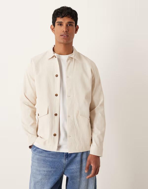 エイソス メンズ トップス シャツ ASOS DESIGN boxy oversized textured shirt in stone STONE ストーン