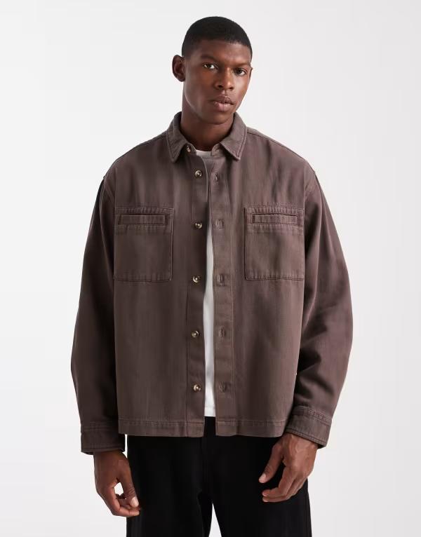 エイソス メンズ トップス シャツ ASOS DESIGN oversized shirt Dark brown ブラウン