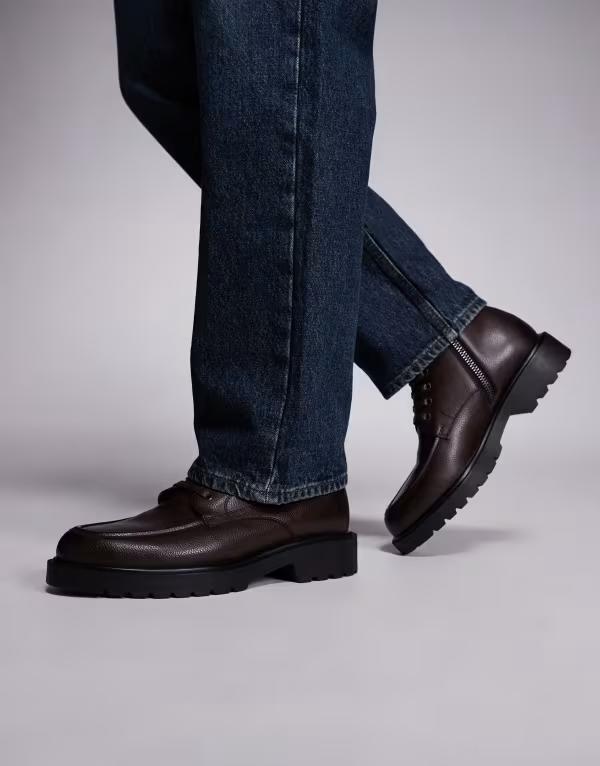 エイソス メンズ シューズ ブーツ・レインブーツ レース ASOS DESIGN cleated lace up boots BROWN ブラウン
