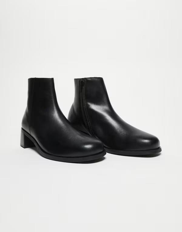エイソス メンズ シューズ ブーツ・レインブーツ チェルシーブーツ チェルシー ブーツ ヒール ASOS DESIGN heeled chelsea boots with inside zip Black ブラック