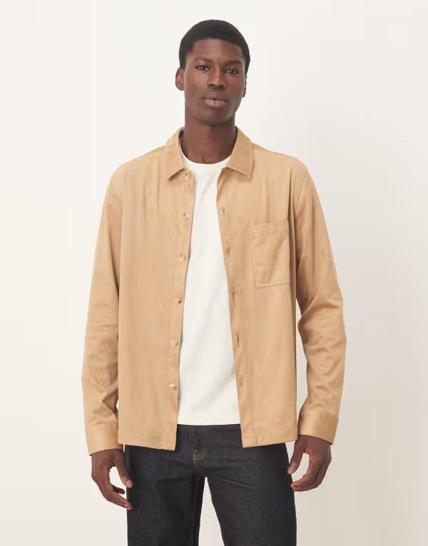 エイソス メンズ トップス プルオーバー スエードクロス ASOS DESIGN suede look overshirt インチ camel CAMEL 駱駝