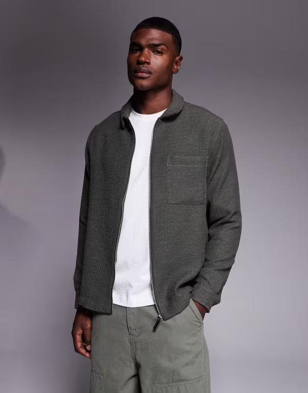 エイソス メンズ トップス シャツ ASOS DESIGN relaxed textured shirt Khaki カーキ