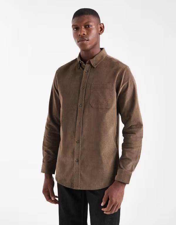 スリードベア メンズ トップス シャツ ボタンダウン コーデュロイ ダウン Threadbare fine corduroy button down shirt BROWN ブラウン|ReVida 店