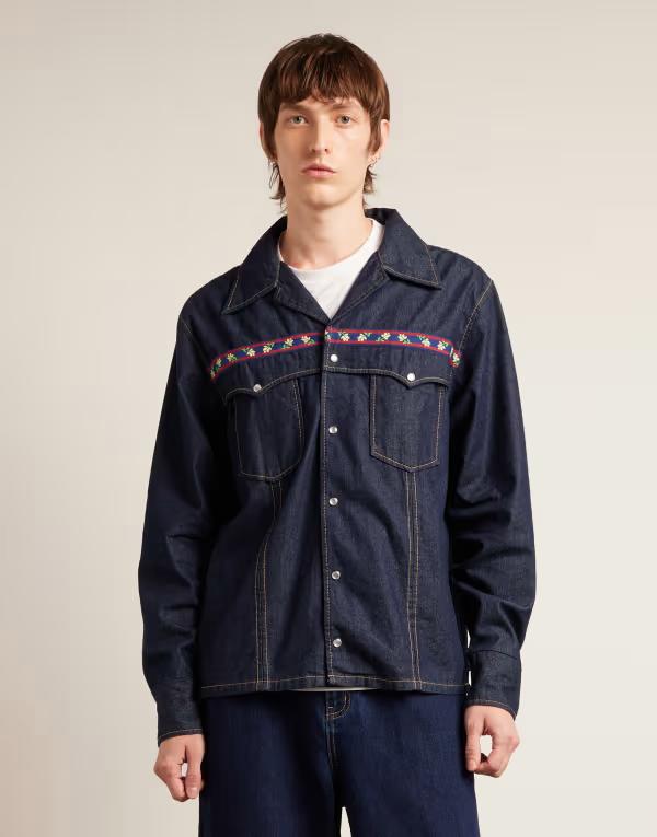 ファーラー メンズ トップス シャツ デニム Farah Archive collection isidro denim shirt in mid indigo Mid denim デニム