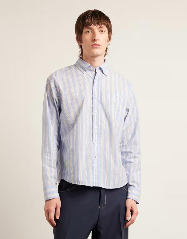 ファーラー メンズ トップス シャツ Farah Archive collection haskins striped shirt Sky blue ブルー｜ReVida 店