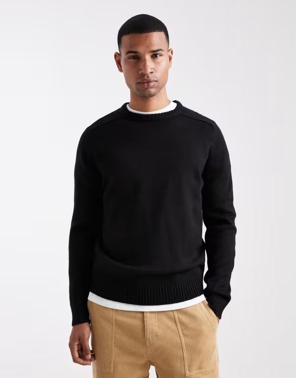 ブレーブソウル メンズ アウター ニット・セーター クルーネック セーター Brave Soul crew neck sweater Black ブラック