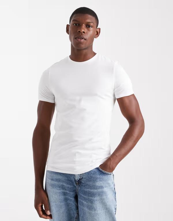 エイソス メンズ トップス Tシャツ ASOS DESIGN essentials muscle fit T-shirt WHITE ホワイト