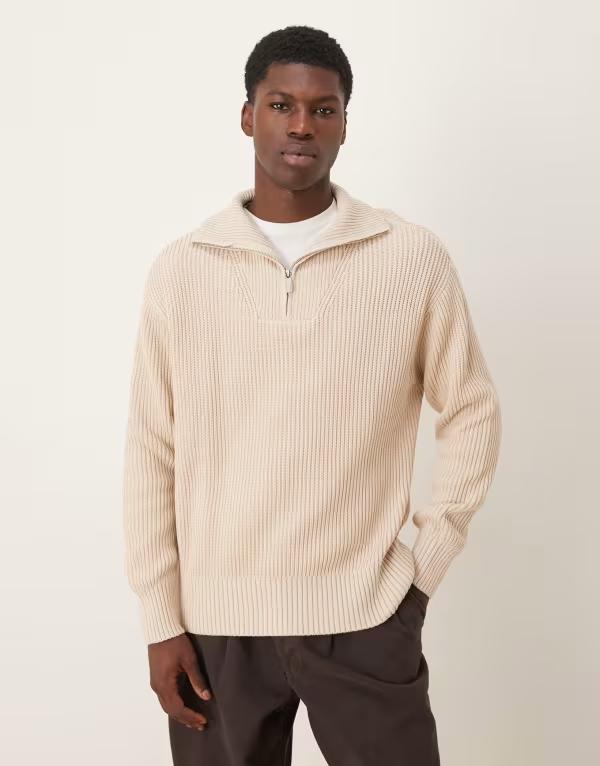 セレクティッド メンズ アウター ニット・セーター ハーフジップ セーター Selected half zip sweater in cream Oatmeal オートミール 12,586円