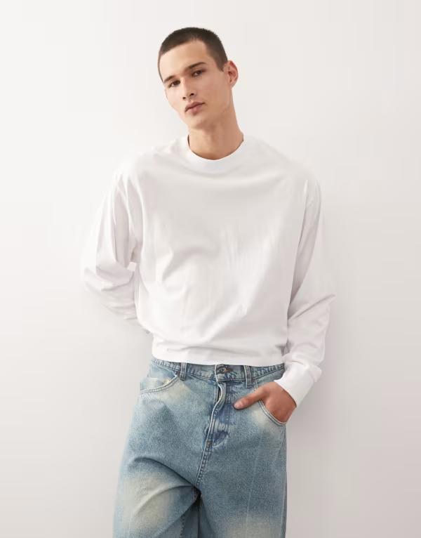 コルージョン メンズ トップス Tシャツ COLLUSION boxy long sleeve T-shirt WHITE ホワイト