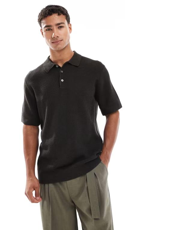 手玉 アンド ジョーンズ メンズ アウター 編み物・スウェーター スポーツシャツ 編み物 Jack \u0026 Jones short sleeve knit polo Delicioso 赤銅色 ニット・セーター-メンズファッション