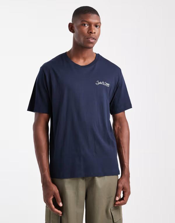 ジャック アンド ジョーンズ メンズ トップス Tシャツ ロゴ Jack & Jones logo t-shirt Sky captain ネイビー