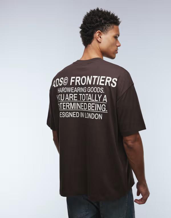 エイソス メンズ トップス Tシャツ グラフィック ASOS DESIGN oversized T-shirt with text graphic Java ブラウン