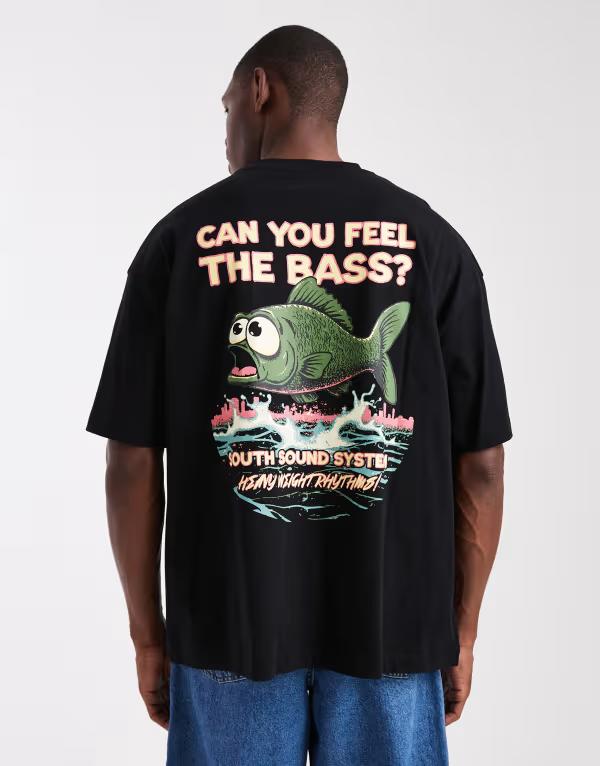 エイソス メンズ トップス Tシャツ グラフィック ASOS DESIGN oversized t-shirt with cartoon graphic Black ブラック