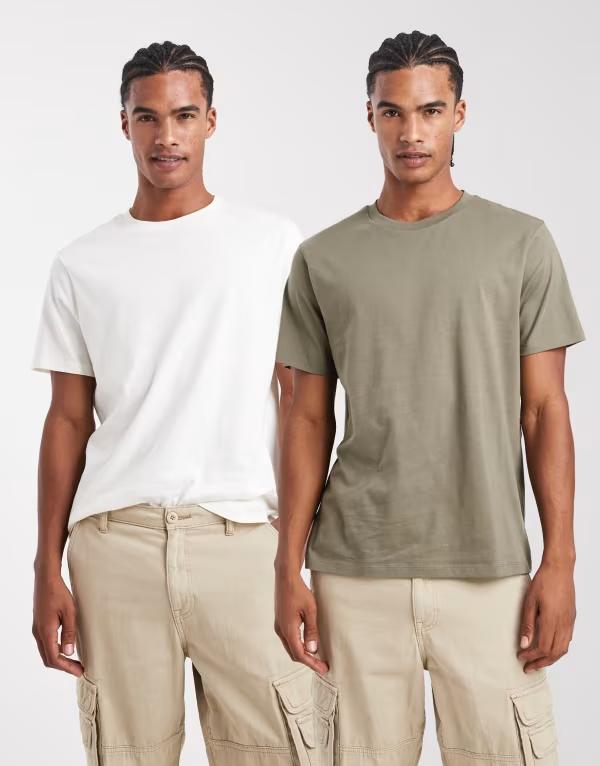 エイソス メンズ トップス Tシャツ クルーネック シャツ ASOS DESIGN Essentials 2 pack crew neck t-shirts in cream and Cream/khaki クリーム