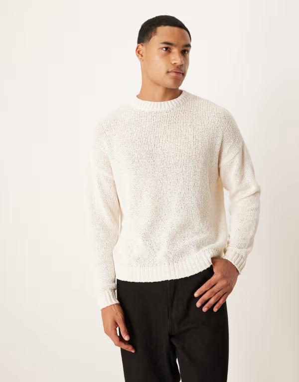 エイソス メンズ アウター ニット・セーター セーター ニット ASOS DESIGN relaxed textured knit sweater in ecru ECRU エクリュ