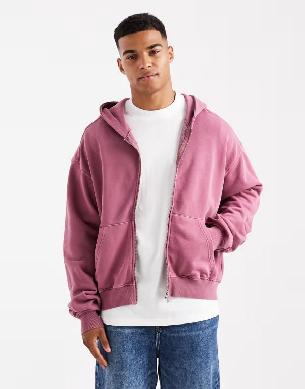 コットンオン メンズ アウター ニット・セーター クロップド パーカー Cotton On Cropped zip up hoodie PINK ピンク
