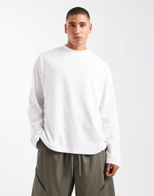 エイソス メンズ トップス Tシャツ ASOS DESIGN heavyweight oversized long sleeve T-shirt WHITE ホワイト｜ReVida 店 8,626円
