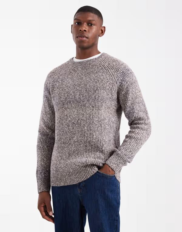 スリードベア メンズ アウター ニット・セーター クルーネック リブ セーター ニット Threadbare crew neck knit ribbed sweater BROWN ブラウン 9,475円