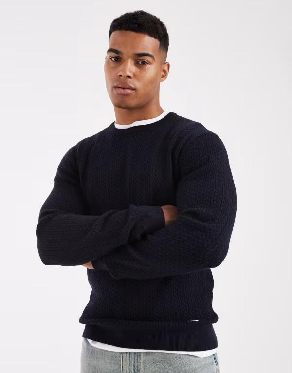 スリードベア メンズ アウター ニット・セーター クルーネック セーター ニット Threadbare crew neck knit sweater NAVY ネイビー｜ReVida 店