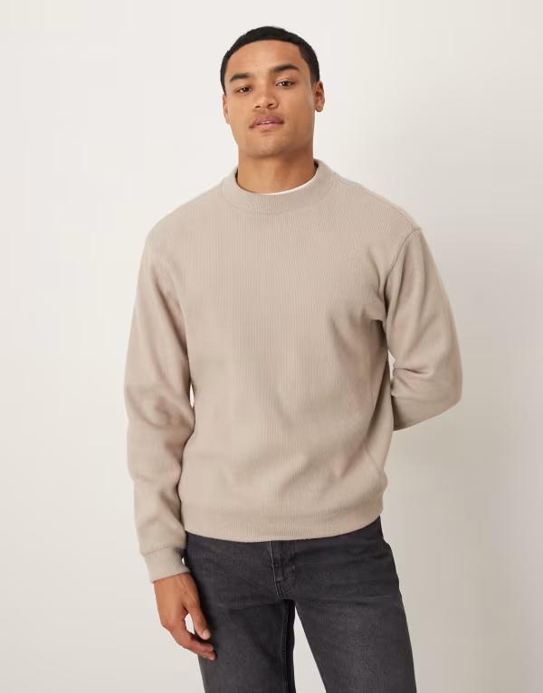 マンゴ メンズ アウター ニット・セーター モックネック セーター ニット Mango compact knit mock neck sweater in oat Oat