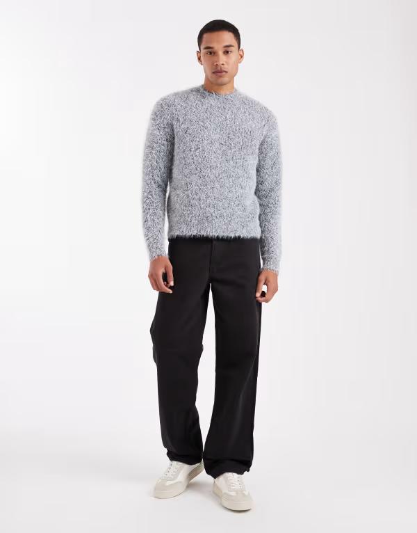 オンリーアンドサンズ メンズ アウター ニット・セーター クルーネック セーター ニット ONLY & SONS fluffy knit crew neck sweater Medium gray melange グレー