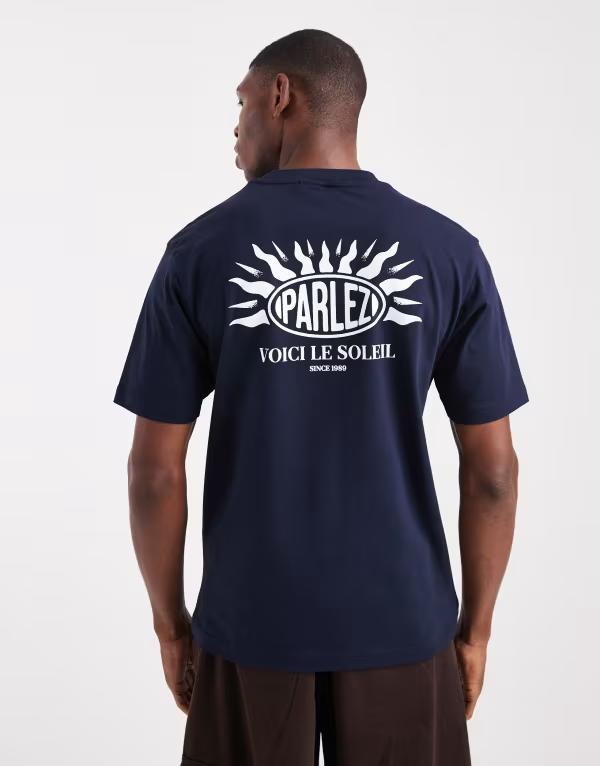 パルレ メンズ トップス Tシャツ プリント シャツ ロゴ グラフィック Parlez soleil graphic logo t-shirt with back print NAVY ネイビー｜ReVida 店