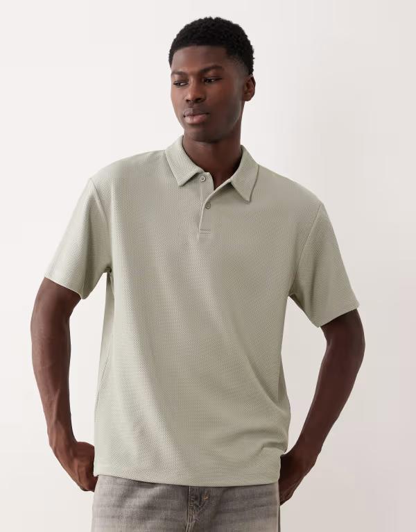 エイソス メンズ トップス Tシャツ ポロシャツ ASOS DESIGN heavyweight relaxed polo shirt in light green texture Wrought iron グリーン