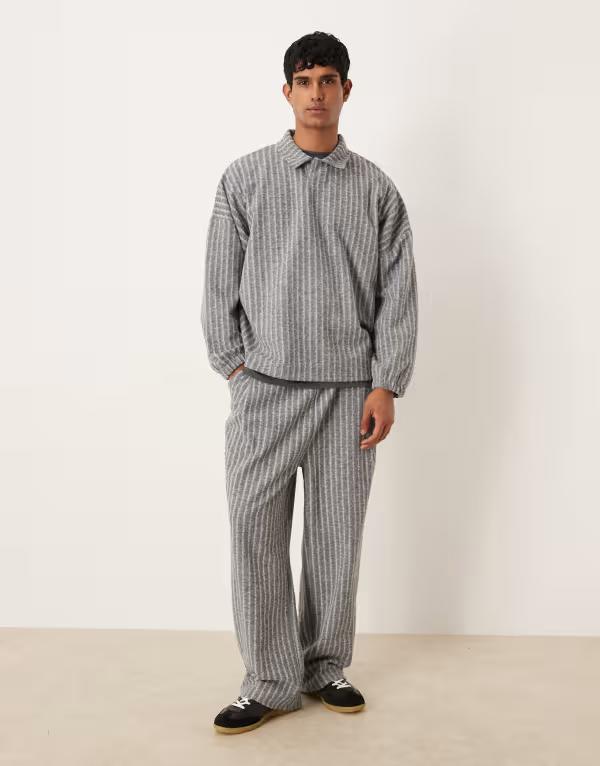 エイソス メンズ ボトムス カジュアルパンツ ワイドレッグ パンツ スウェットパンツ ウール ASOS DESIGN wide leg wool look sweatpants - part of a set Gray Heather グレー