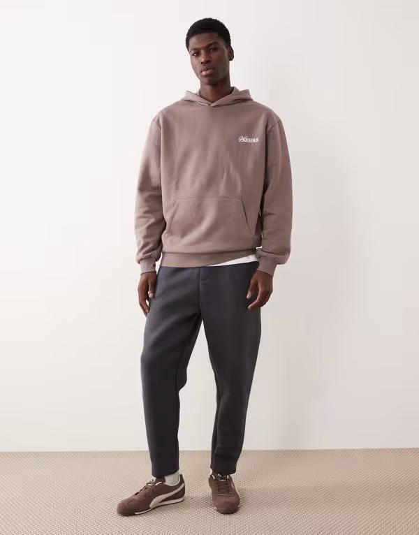エイソス メンズ ボトムス カジュアルパンツ パンツ スウェットパンツ スキューバ ASOS DESIGN heavyweight tapered sweatpants in charcoal scuba-style fabric Asphalt チャコール