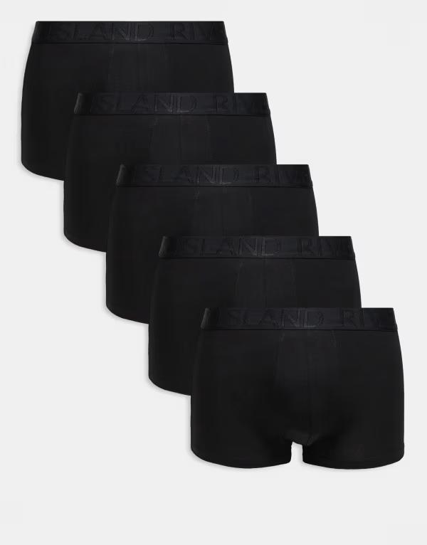 リバーアイランド メンズ アンダーウェア トランクス コットン River Island 5 pack cotton stretch boxer briefs Black ブラック|ReVida 店